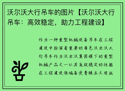 沃尔沃大行吊车的图片【沃尔沃大行吊车：高效稳定，助力工程建设】