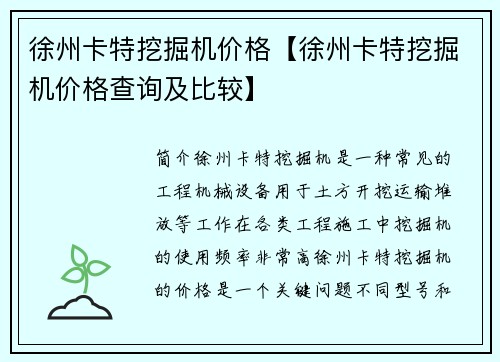 徐州卡特挖掘机价格【徐州卡特挖掘机价格查询及比较】